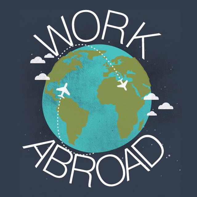 Working abroad. Work abroad. Work abroad logo.